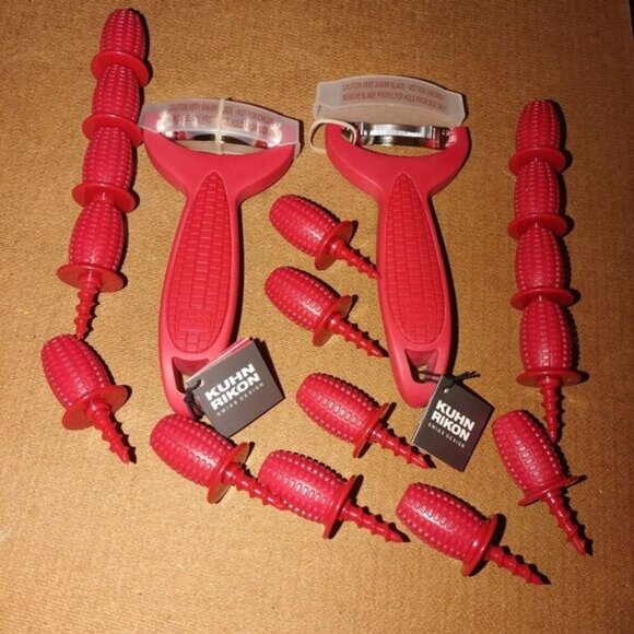 Kuhn Rikon Swiss Design Corn Zipper & Set Of 12 Corn Holders In Red-NEW - Picture 5 of 5